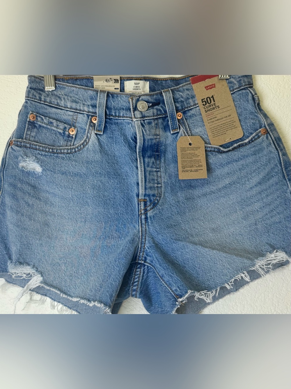 Levi's 501 Light Blue Distressed Denim Jean Shorts